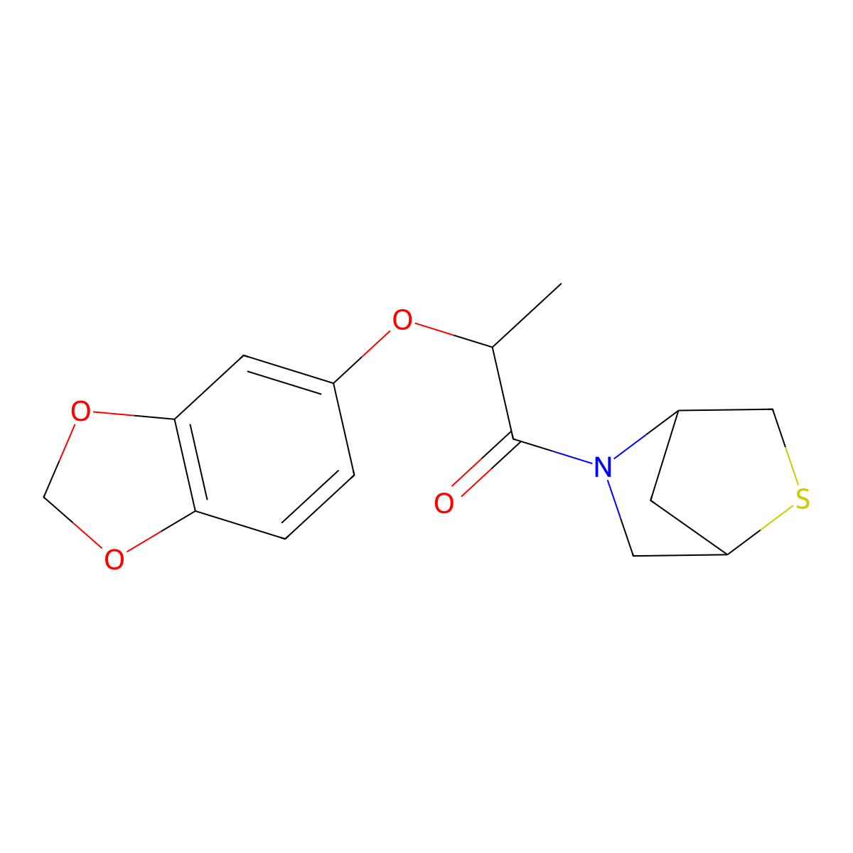 2-(Benzo[d][1,3]dioxol-5-yloxy)-1-(2-thia-5-azabicyclo[2.2.1]heptan-5-yl)propan-1-one molecular structure, CAS 2034292-05-0