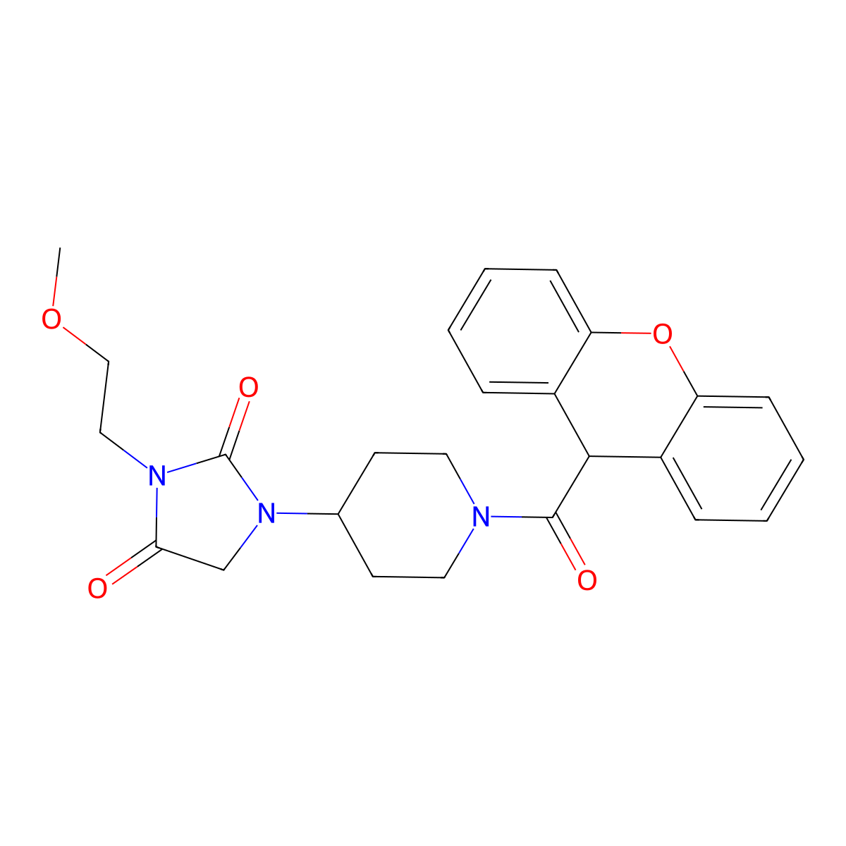1-(1-(9H-xanthene-9-carbonyl)piperidin-4-yl)-3-(2-methoxyethyl)imidazolidine-2,4-dione molecular structure, CAS 2034292-06-1