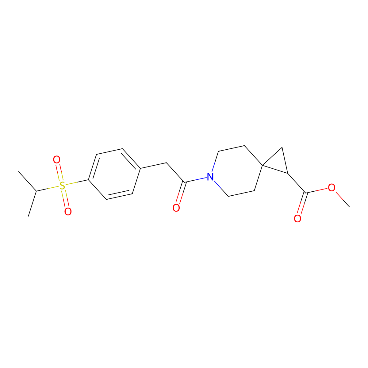 Methyl 6-(2-(4-(isopropylsulfonyl)phenyl)acetyl)-6-azaspiro[2.5]octane-1-carboxylate molecular structure, CAS 2034292-08-3