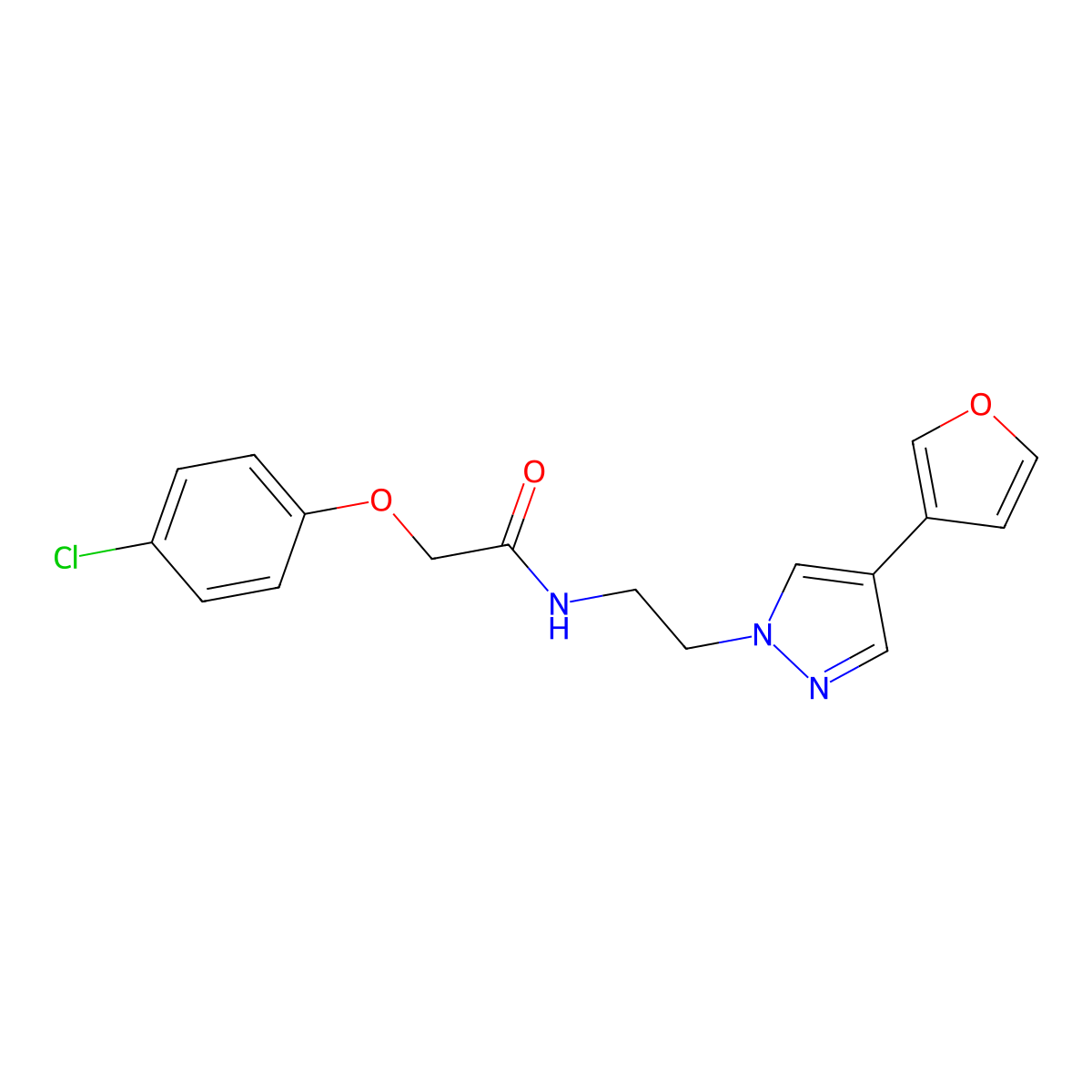 2-(4-chlorophenoxy)-N-{2-[4-(furan-3-yl)-1H-pyrazol-1-yl]ethyl}acetamide molecular structure, CAS 2034292-10-7