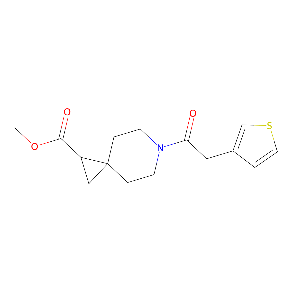 Methyl 6-(2-(thiophen-3-yl)acetyl)-6-azaspiro[2.5]octane-1-carboxylate molecular structure, CAS 2034292-12-9
