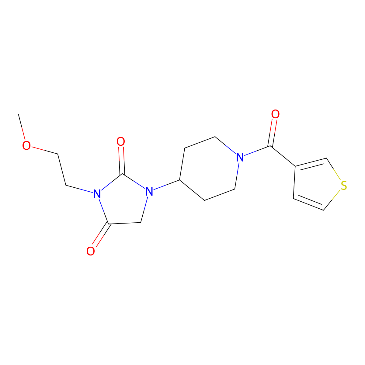 3-(2-Methoxyethyl)-1-[1-(thiophene-3-carbonyl)piperidin-4-yl]imidazolidine-2,4-dione molecular structure, CAS 2034292-13-0