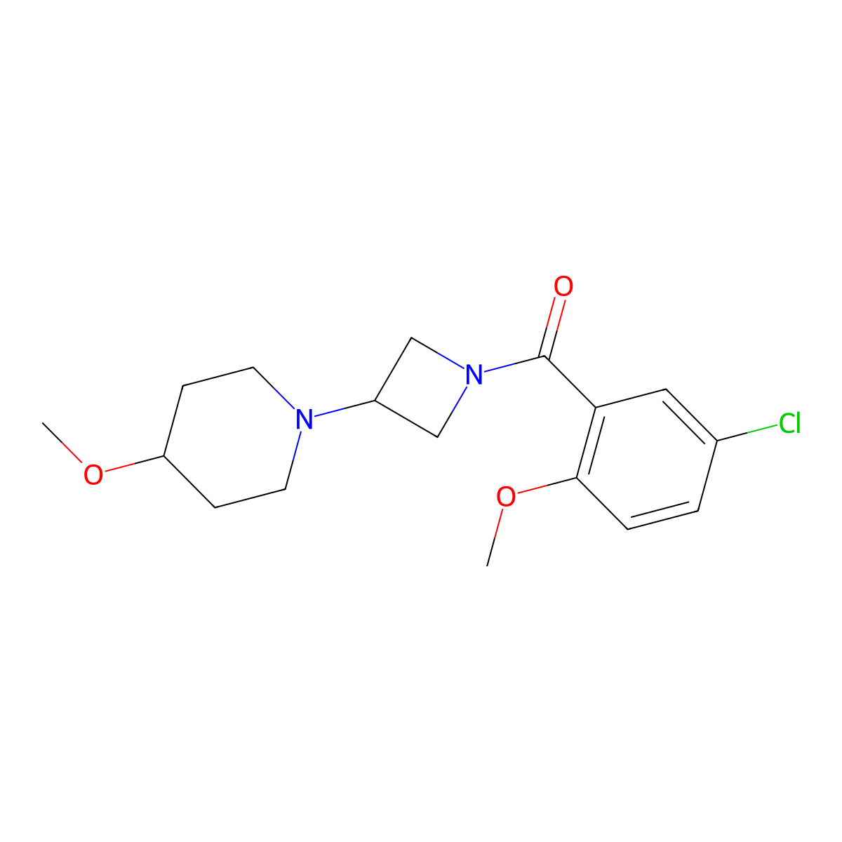 (5-Chloro-2-methoxyphenyl)(3-(4-methoxypiperidin-1-yl)azetidin-1-yl)methanone molecular structure, CAS 2034292-14-1