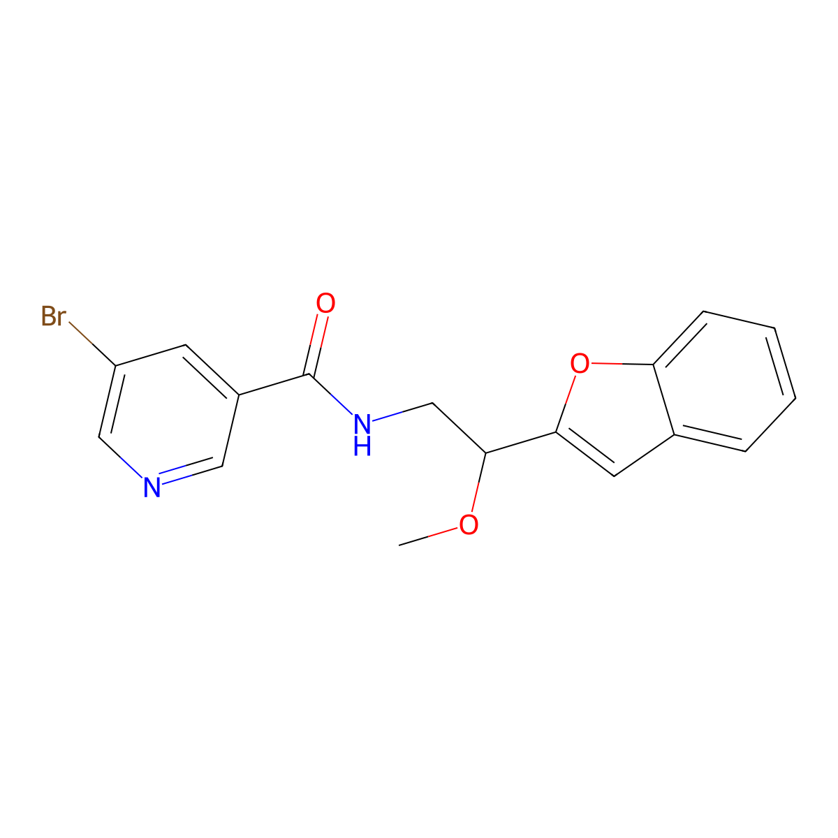 N-(2-(benzofuran-2-yl)-2-methoxyethyl)-5-bromonicotinamide molecular structure, CAS 2034292-20-9