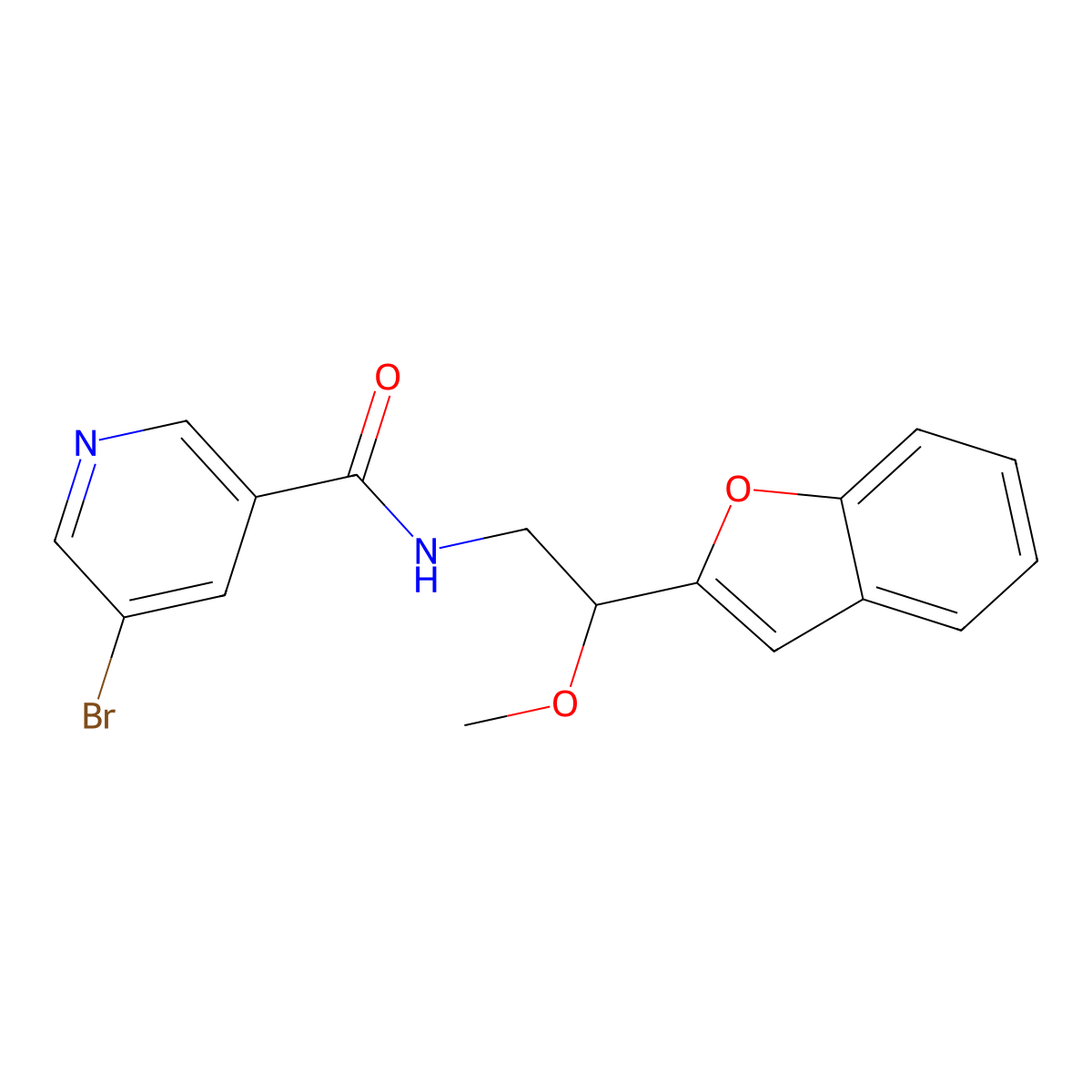 N-(2-(benzofuran-2-yl)-2-methoxyethyl)-5-bromonicotinamide molecular structure, CAS 2034292-20-9