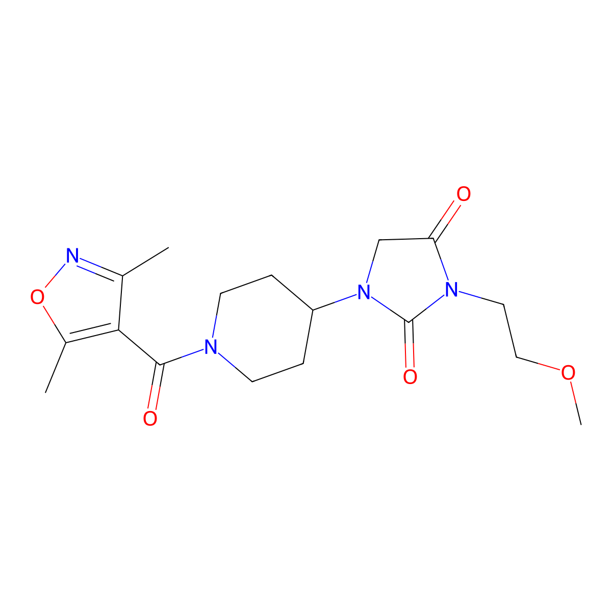 1-(1-(3,5-Dimethylisoxazole-4-carbonyl)piperidin-4-yl)-3-(2-methoxyethyl)imidazolidine-2,4-dione molecular structure, CAS 2034292-21-0