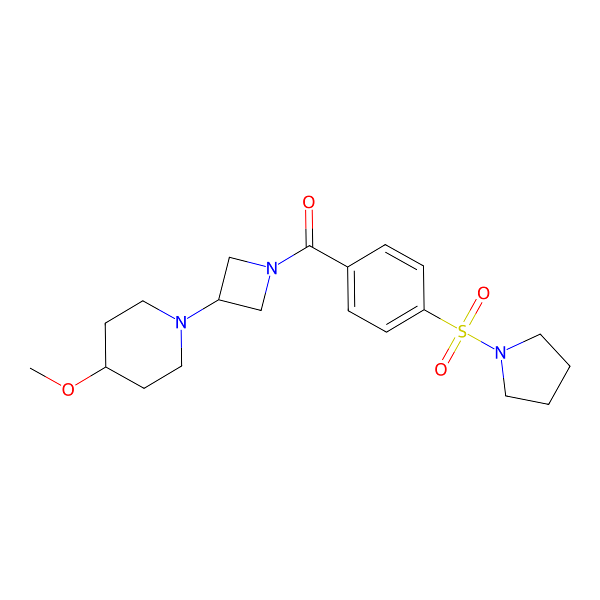 (3-(4-Methoxypiperidin-1-yl)azetidin-1-yl)(4-(pyrrolidin-1-ylsulfonyl)phenyl)methanone molecular structure, CAS 2034292-40-3