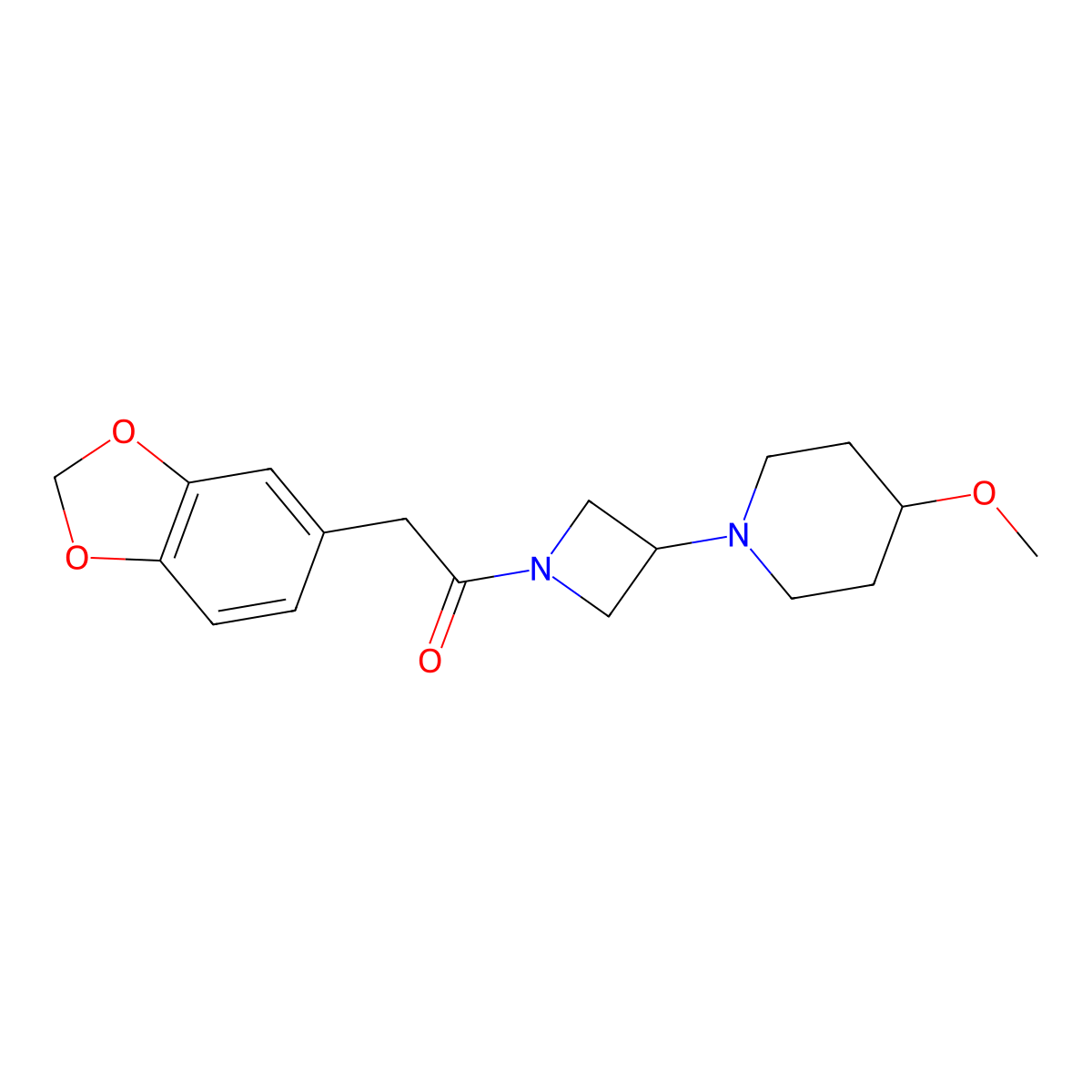 2-(Benzo[d][1,3]dioxol-5-yl)-1-(3-(4-methoxypiperidin-1-yl)azetidin-1-yl)ethanone molecular structure, CAS 2034292-45-8