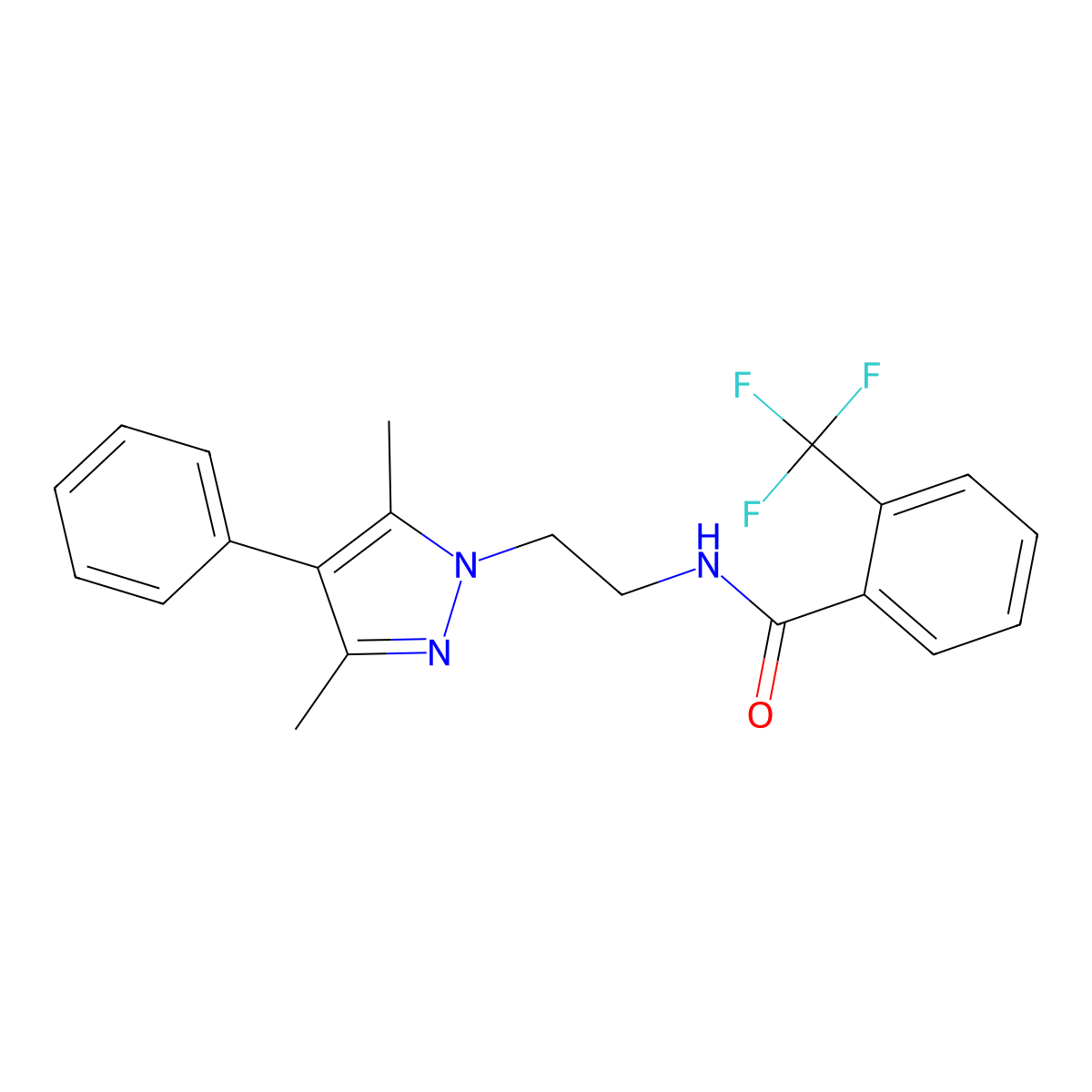 N-[2-(3,5-dimethyl-4-phenyl-1H-pyrazol-1-yl)ethyl]-2-(trifluoromethyl)benzamide molecular structure, CAS 2034292-49-2