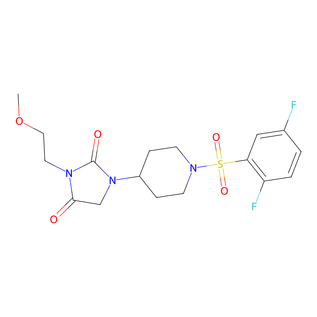 1-(1-((2,5-Difluorophenyl)sulfonyl)piperidin-4-yl)-3-(2-methoxyethyl)imidazolidine-2,4-dione molecular structure, CAS 2034292-54-9