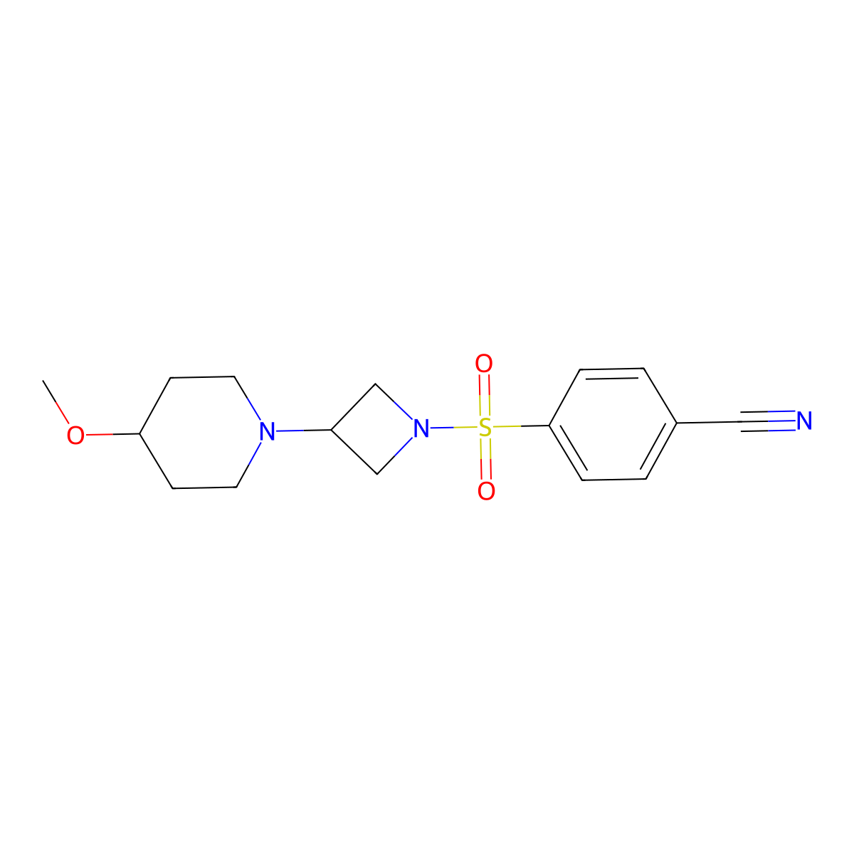 4-{[3-(4-Methoxypiperidin-1-yl)azetidin-1-yl]sulfonyl}benzonitrile molecular structure, CAS 2034292-57-2