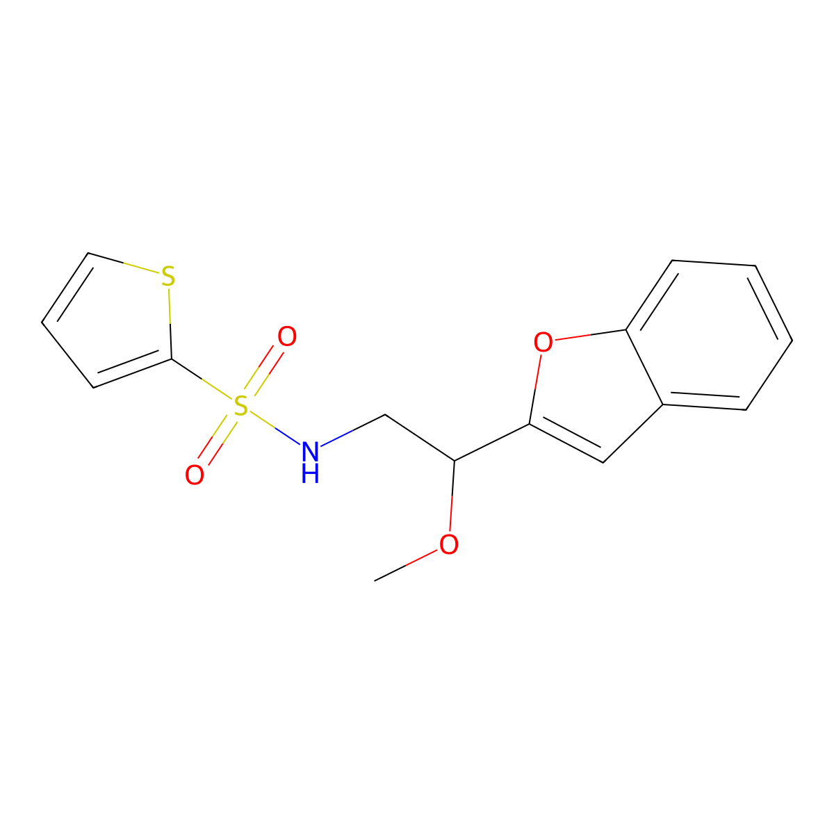 N-(2-(benzofuran-2-yl)-2-methoxyethyl)thiophene-2-sulfonamide molecular structure, CAS 2034292-59-4
