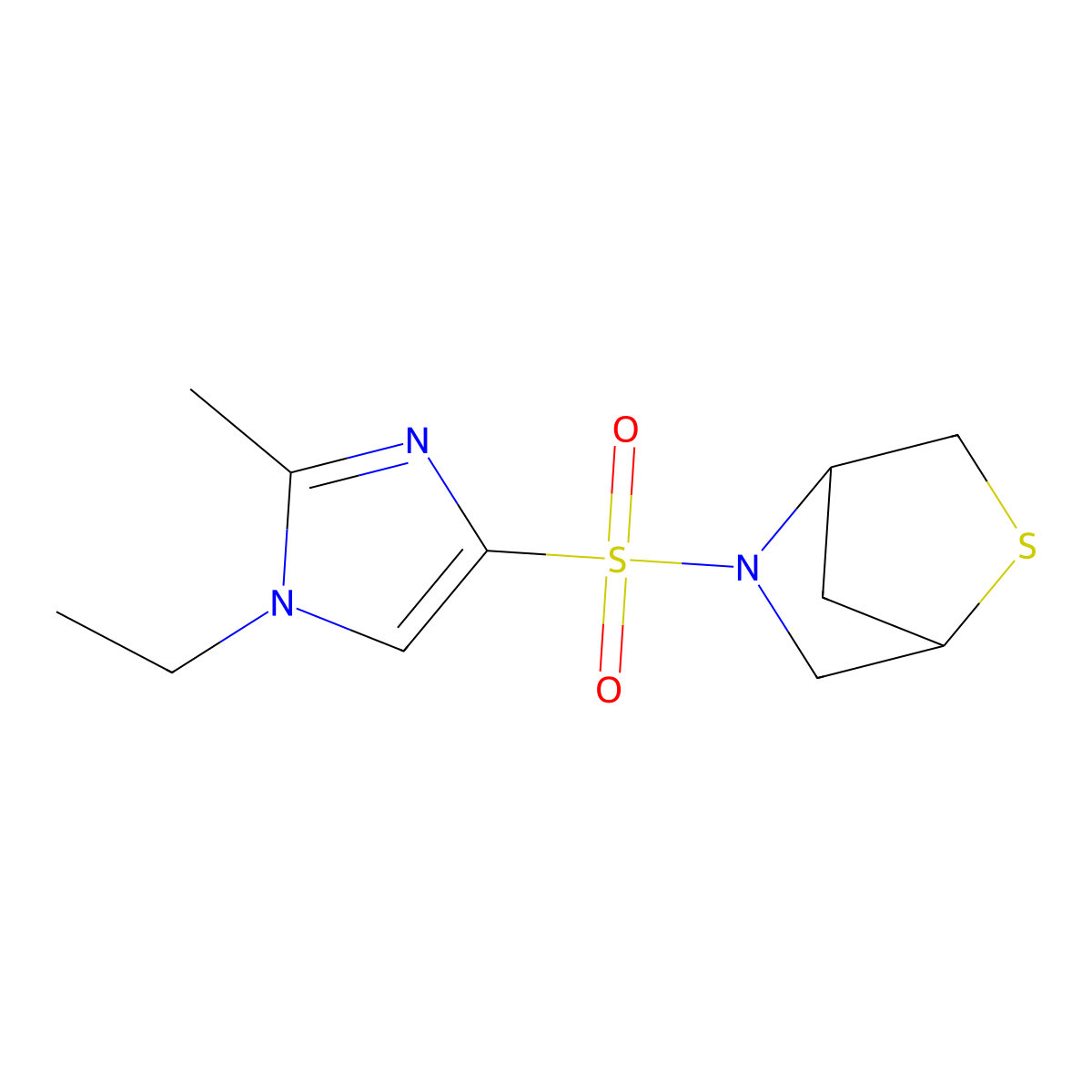 5-[(1-ethyl-2-methyl-1H-imidazol-4-yl)sulfonyl]-2-thia-5-azabicyclo[2.2.1]heptane molecular structure, CAS 2034292-60-7