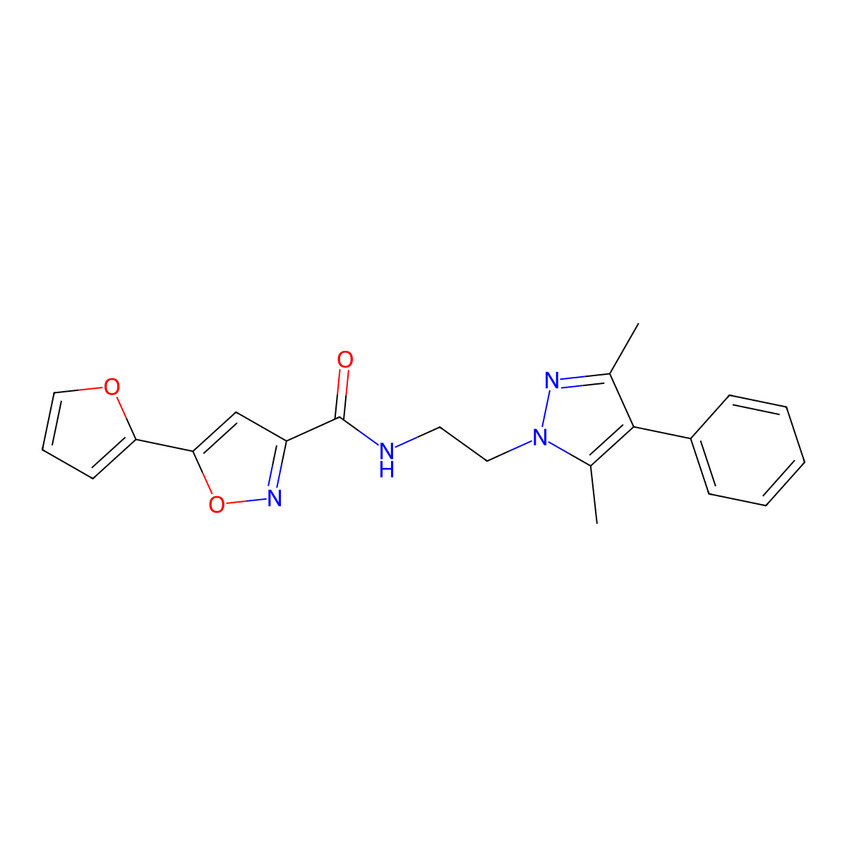 N-(2-(3,5-dimethyl-4-phenyl-1H-pyrazol-1-yl)ethyl)-5-(furan-2-yl)isoxazole-3-carboxamide molecular structure, CAS 2034292-63-0