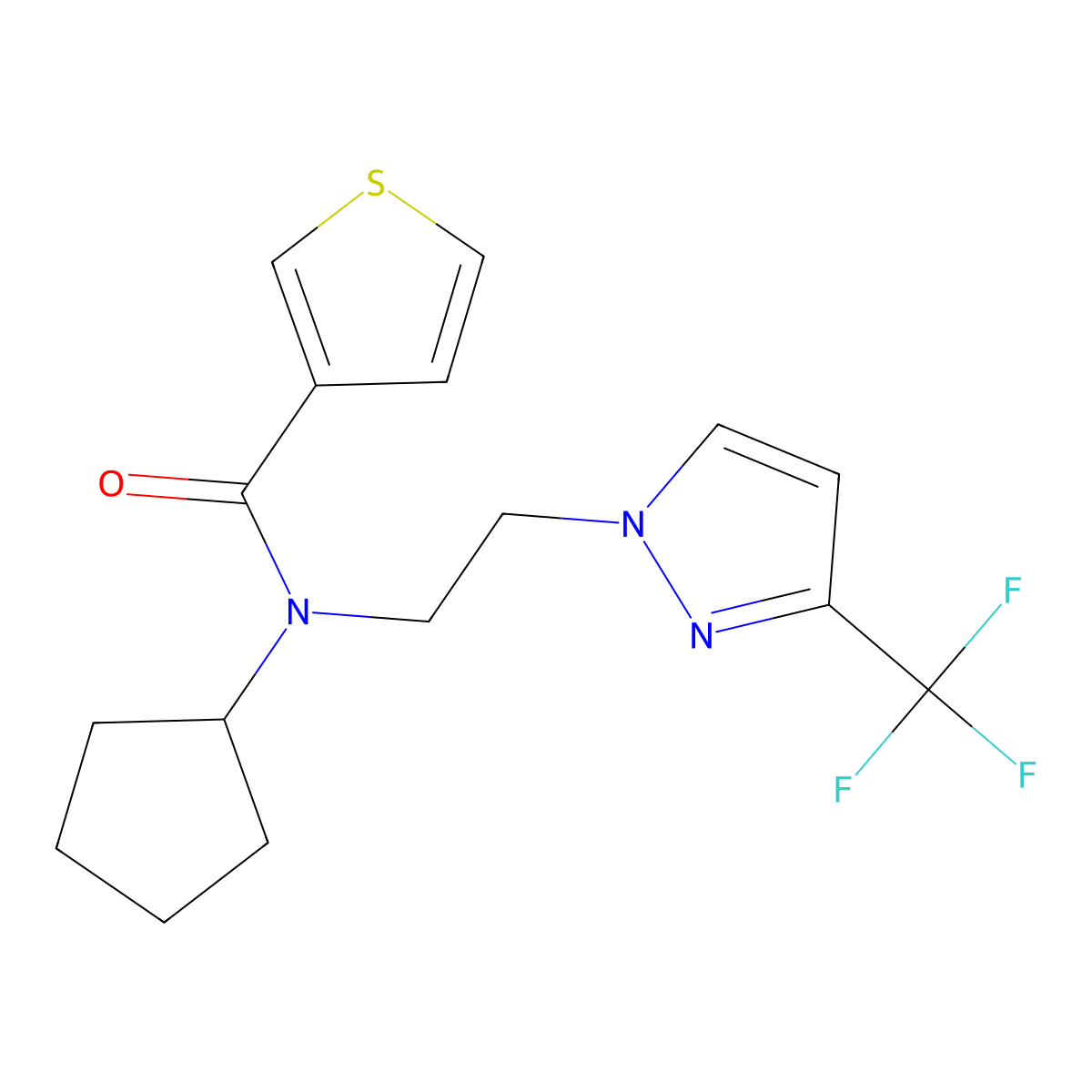 N-cyclopentyl-N-{2-[3-(trifluoromethyl)-1H-pyrazol-1-yl]ethyl}thiophene-3-carboxamide molecular structure, CAS 2034292-64-1