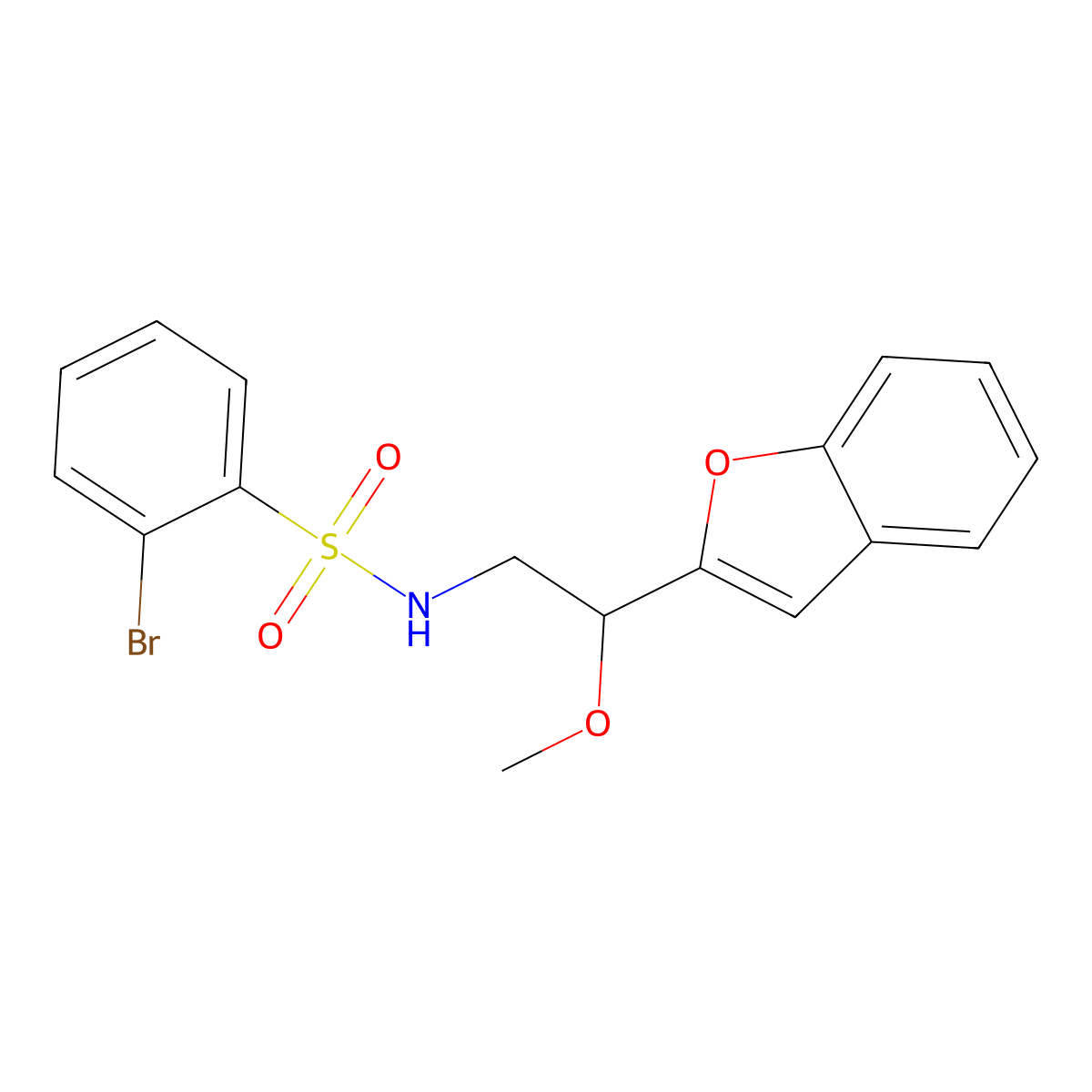 N-(2-(benzofuran-2-yl)-2-methoxyethyl)-2-bromobenzenesulfonamide molecular structure, CAS 2034292-72-1