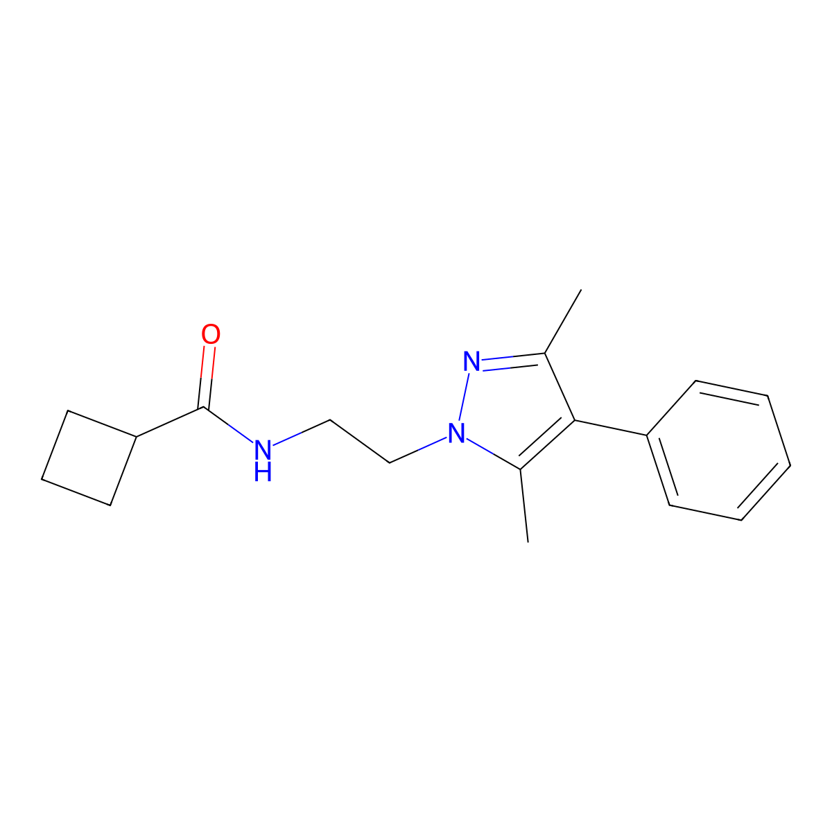 N-(2-(3,5-dimethyl-4-phenyl-1H-pyrazol-1-yl)ethyl)cyclobutanecarboxamide molecular structure, CAS 2034292-75-4