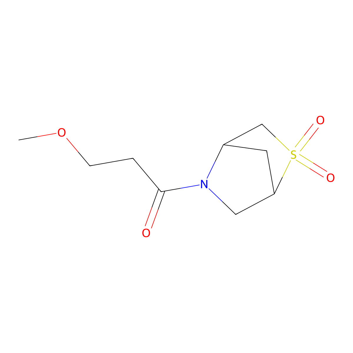 1-(2,2-Dioxido-2-thia-5-azabicyclo[2.2.1]heptan-5-yl)-3-methoxypropan-1-one molecular structure, CAS 2034292-77-6