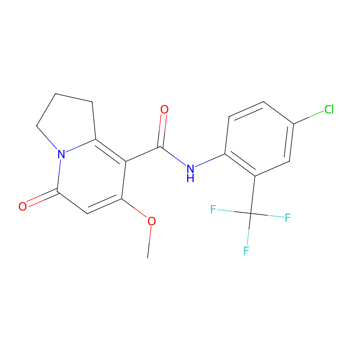 N-[4-chloro-2-(trifluoromethyl)phenyl]-7-methoxy-5-oxo-1,2,3,5-tetrahydroindolizine-8-carboxamide molecular structure, CAS 2034292-85-6
