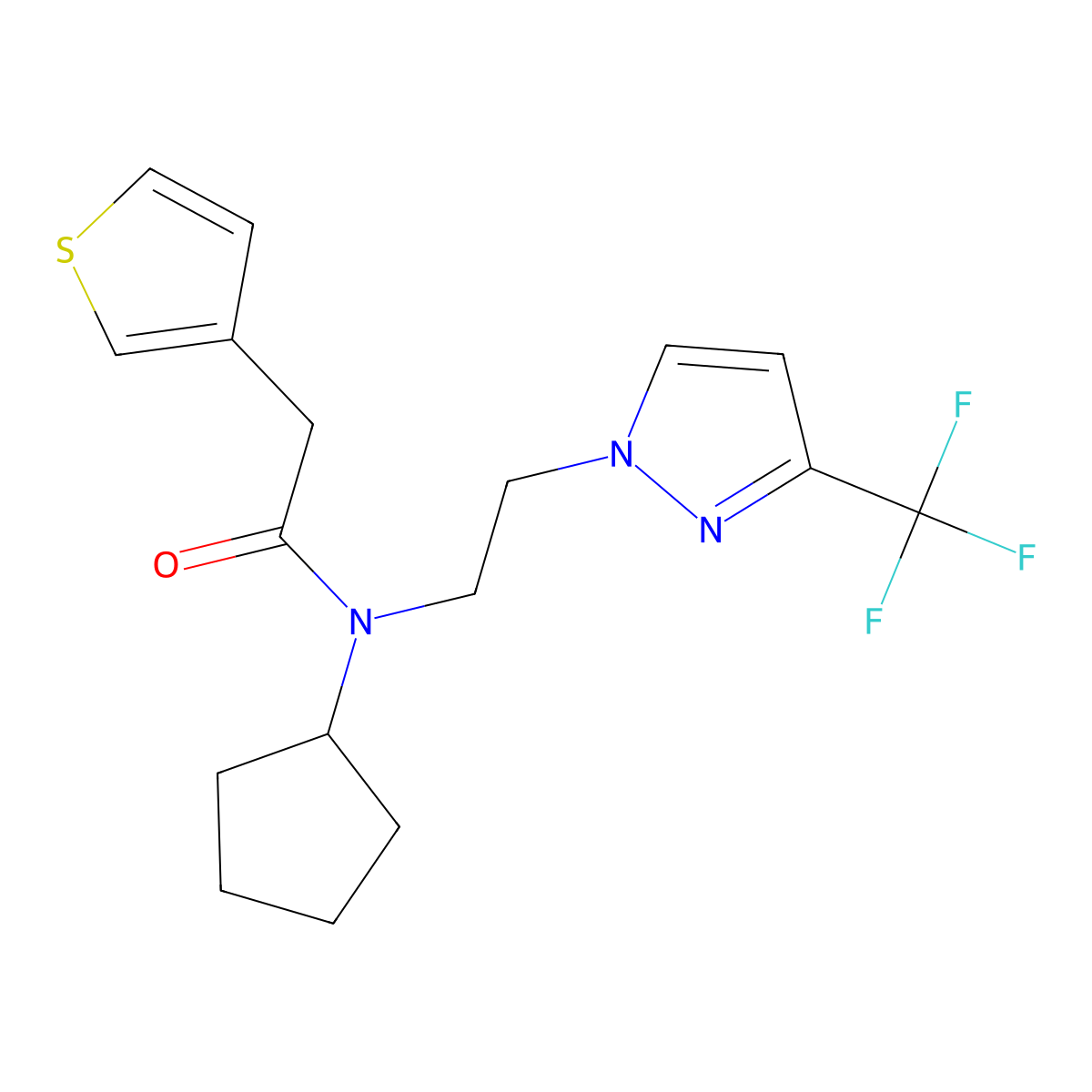 N-cyclopentyl-2-(thiophen-3-yl)-N-(2-(3-(trifluoromethyl)-1H-pyrazol-1-yl)ethyl)acetamide molecular structure, CAS 2034292-88-9