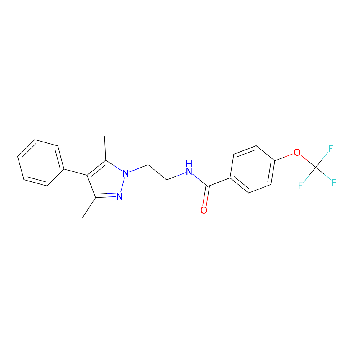 N-(2-(3,5-dimethyl-4-phenyl-1H-pyrazol-1-yl)ethyl)-4-(trifluoromethoxy)benzamide molecular structure, CAS 2034292-89-0
