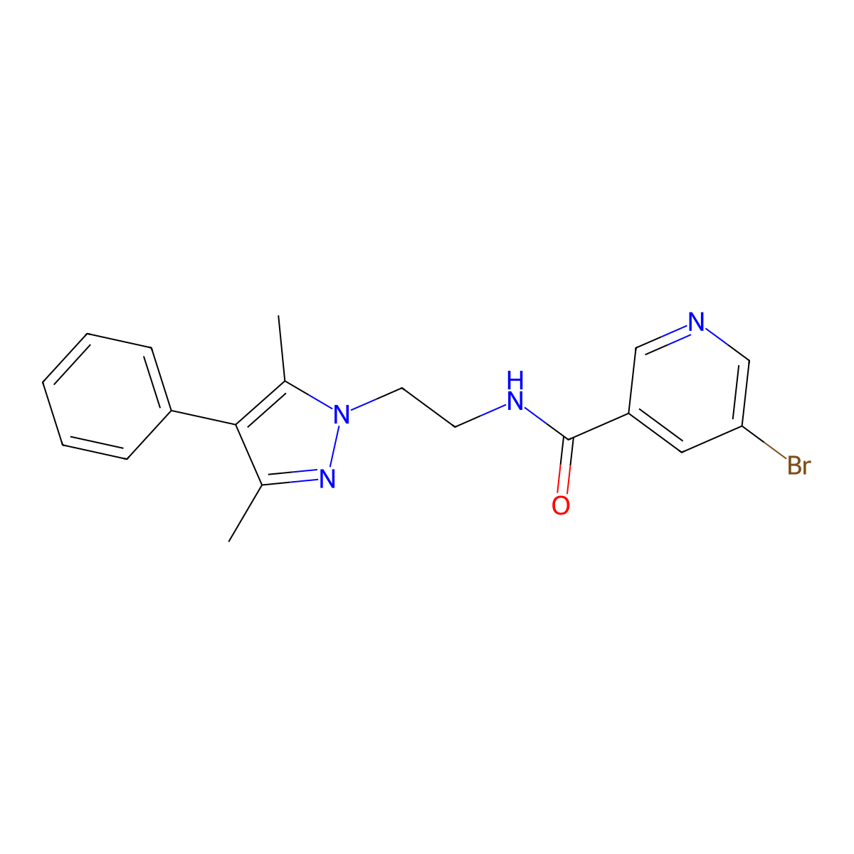 5-bromo-N-(2-(3,5-dimethyl-4-phenyl-1H-pyrazol-1-yl)ethyl)nicotinamide molecular structure, CAS 2034292-93-6