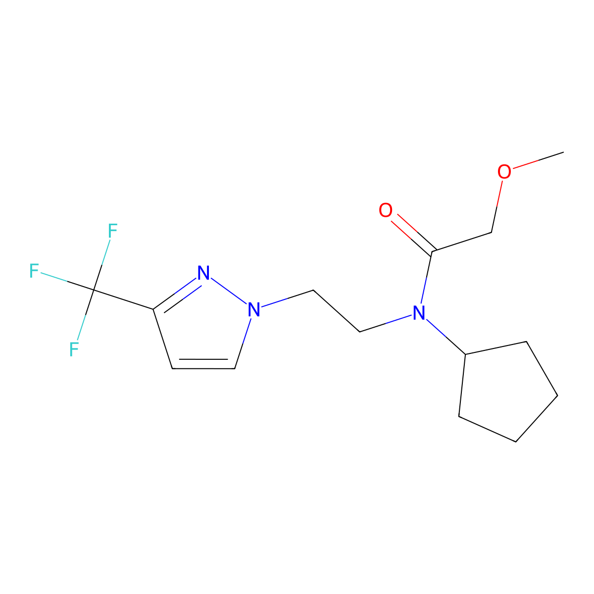 N-cyclopentyl-2-methoxy-N-(2-(3-(trifluoromethyl)-1H-pyrazol-1-yl)ethyl)acetamide molecular structure, CAS 2034292-95-8