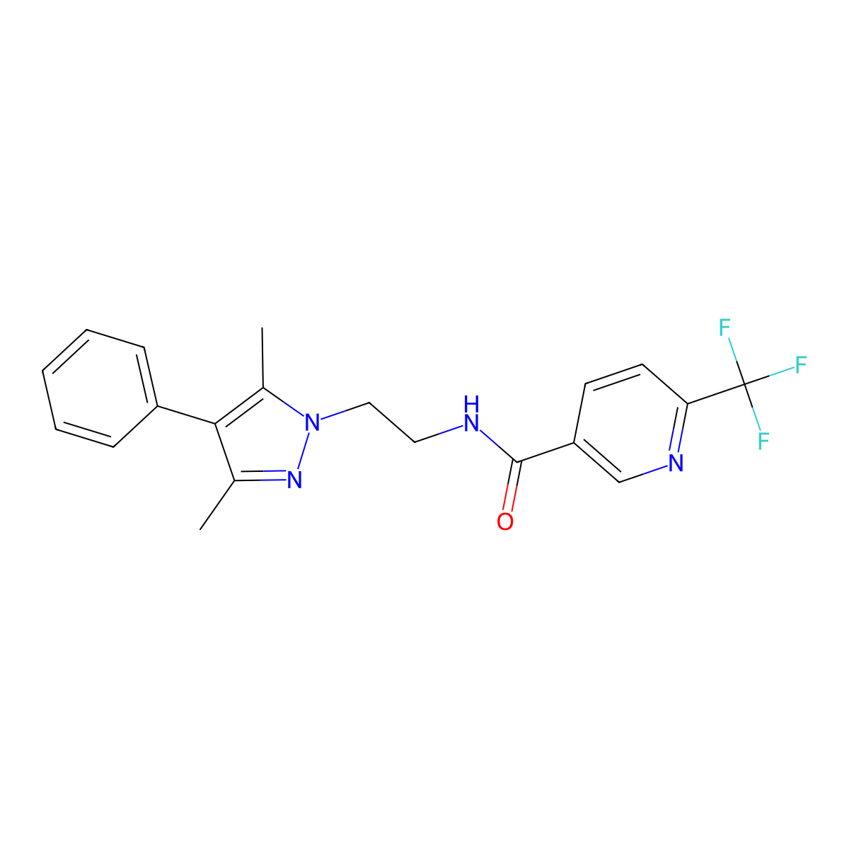 N-(2-(3,5-dimethyl-4-phenyl-1H-pyrazol-1-yl)ethyl)-6-(trifluoromethyl)nicotinamide molecular structure, CAS 2034292-99-2