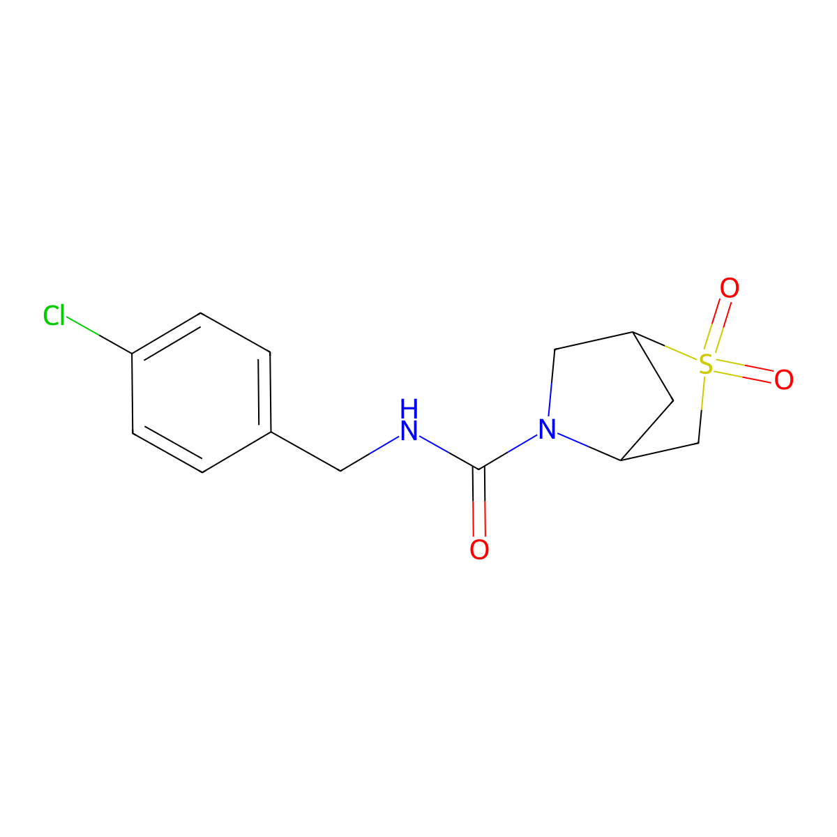 N-(4-chlorobenzyl)-2-thia-5-azabicyclo[2.2.1]heptane-5-carboxamide 2,2-dioxide molecular structure, CAS 2034293-04-2