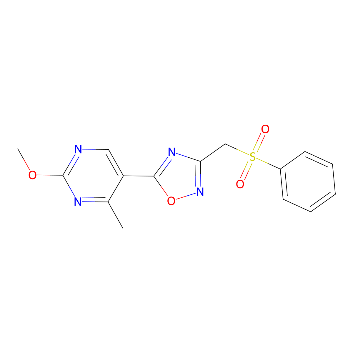 5-(2-Methoxy-4-methylpyrimidin-5-yl)-3-((phenylsulfonyl)methyl)-1,2,4-oxadiazole molecular structure, CAS 2034293-10-0
