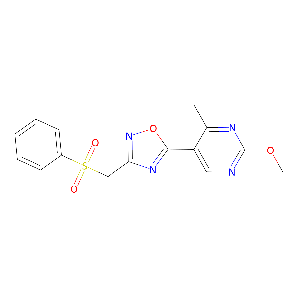 5-(2-Methoxy-4-methylpyrimidin-5-yl)-3-((phenylsulfonyl)methyl)-1,2,4-oxadiazole molecular structure, CAS 2034293-10-0