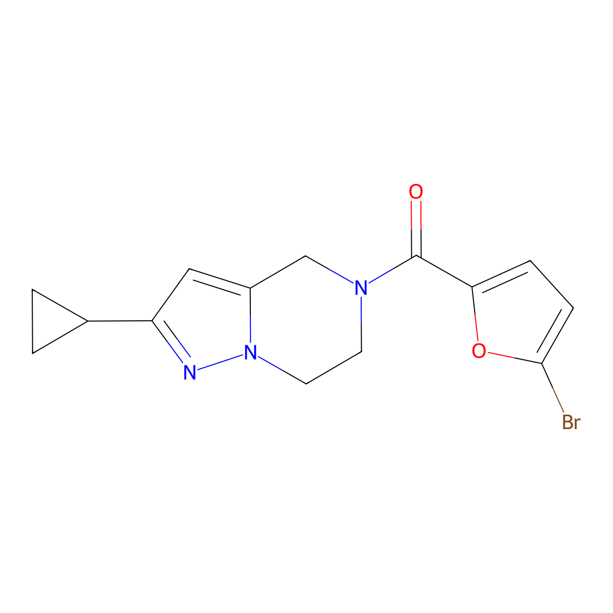 (5-bromofuran-2-yl)(2-cyclopropyl-6,7-dihydropyrazolo[1,5-a]pyrazin-5(4H)-yl)methanone molecular structure, CAS 2034293-11-1