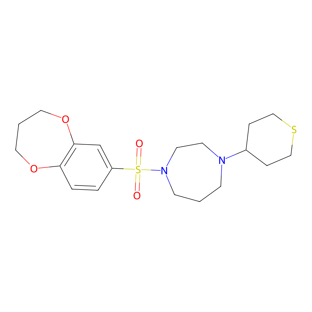 1-((3,4-dihydro-2H-benzo[b][1,4]dioxepin-7-yl)sulfonyl)-4-(tetrahydro-2H-thiopyran-4-yl)-1,4-diazepane molecular structure, CAS 2034293-14-4