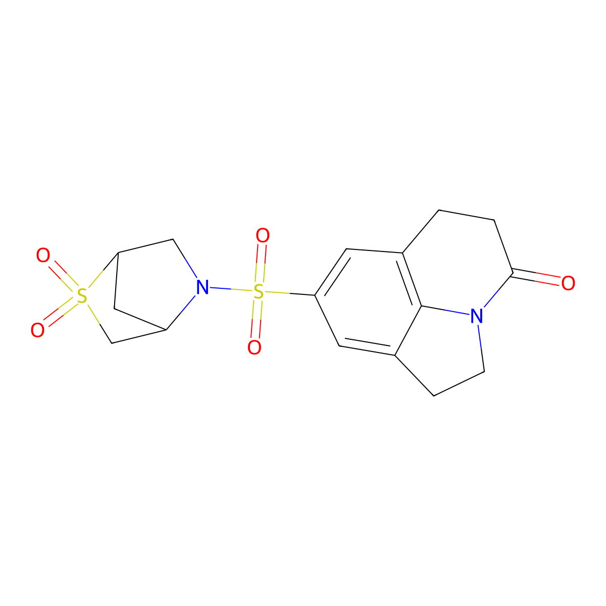 5-({11-Oxo-1-azatricyclo[6.3.1.0^{4,12}]dodeca-4(12),5,7-trien-6-yl}sulfonyl)-2lambda6-thia-5-azabicyclo[2.2.1]heptane-2,2-dione molecular structure, CAS 2034293-15-5