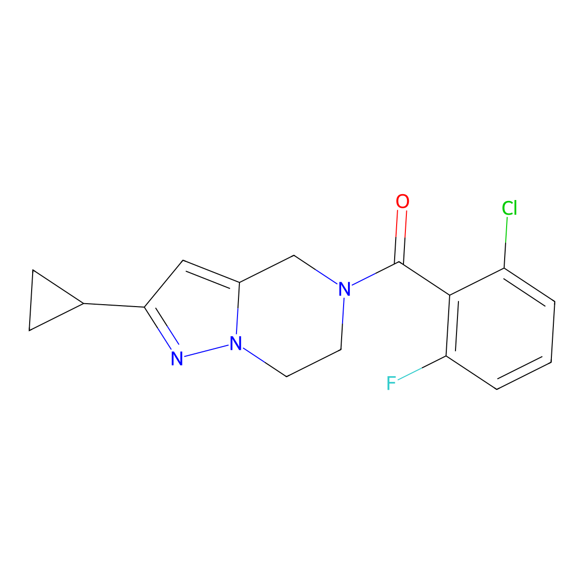 (2-chloro-6-fluorophenyl)(2-cyclopropyl-6,7-dihydropyrazolo[1,5-a]pyrazin-5(4H)-yl)methanone molecular structure, CAS 2034293-17-7