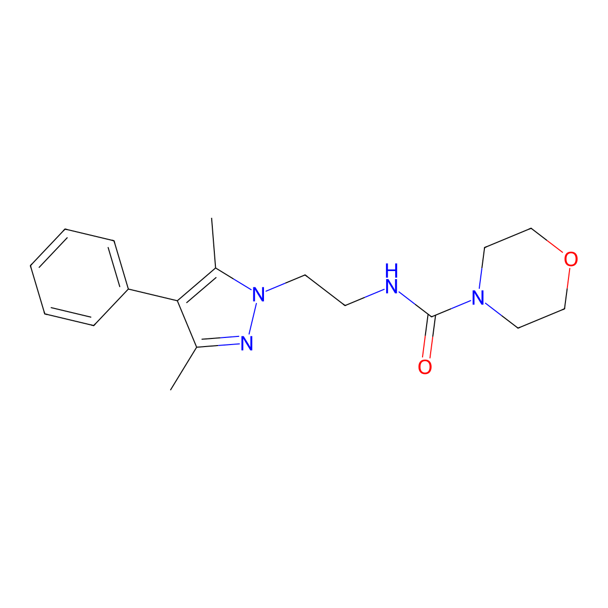 N-[2-(3,5-dimethyl-4-phenyl-1H-pyrazol-1-yl)ethyl]morpholine-4-carboxamide molecular structure, CAS 2034293-18-8