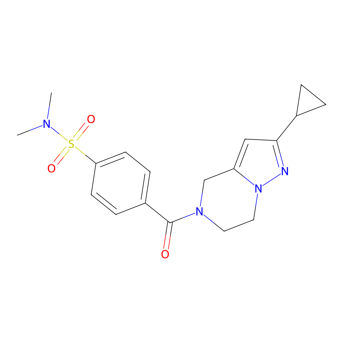 4-(2-cyclopropyl-4,5,6,7-tetrahydropyrazolo[1,5-a]pyrazine-5-carbonyl)-N,N-dimethylbenzenesulfonamide molecular structure, CAS 2034293-22-4