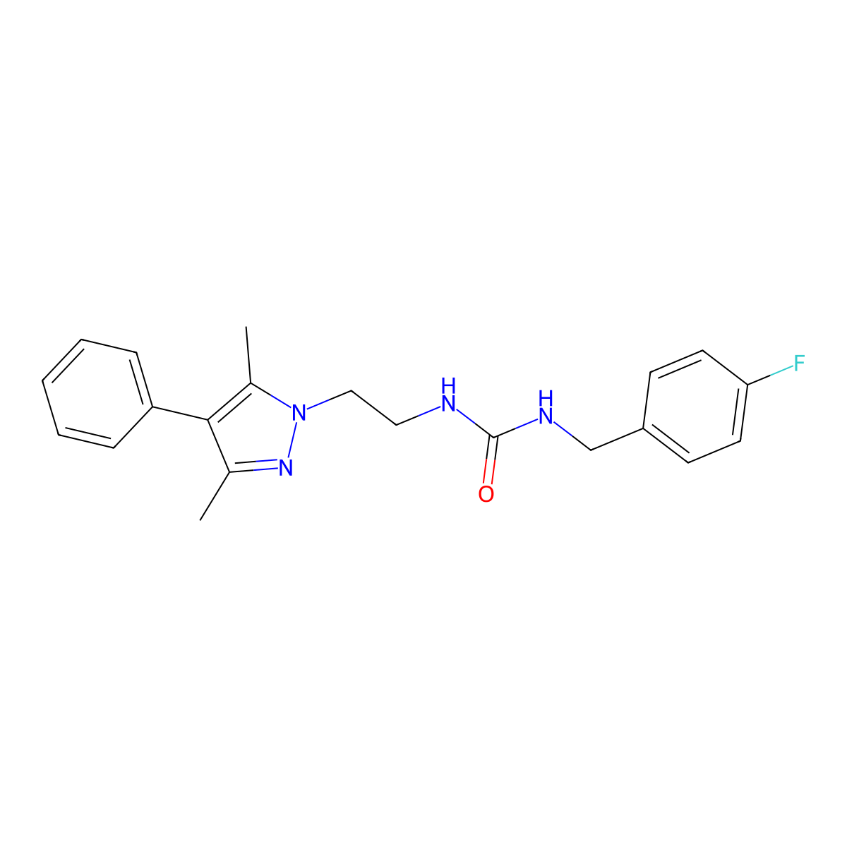 1-(2-(3,5-dimethyl-4-phenyl-1H-pyrazol-1-yl)ethyl)-3-(4-fluorobenzyl)urea molecular structure, CAS 2034293-24-6