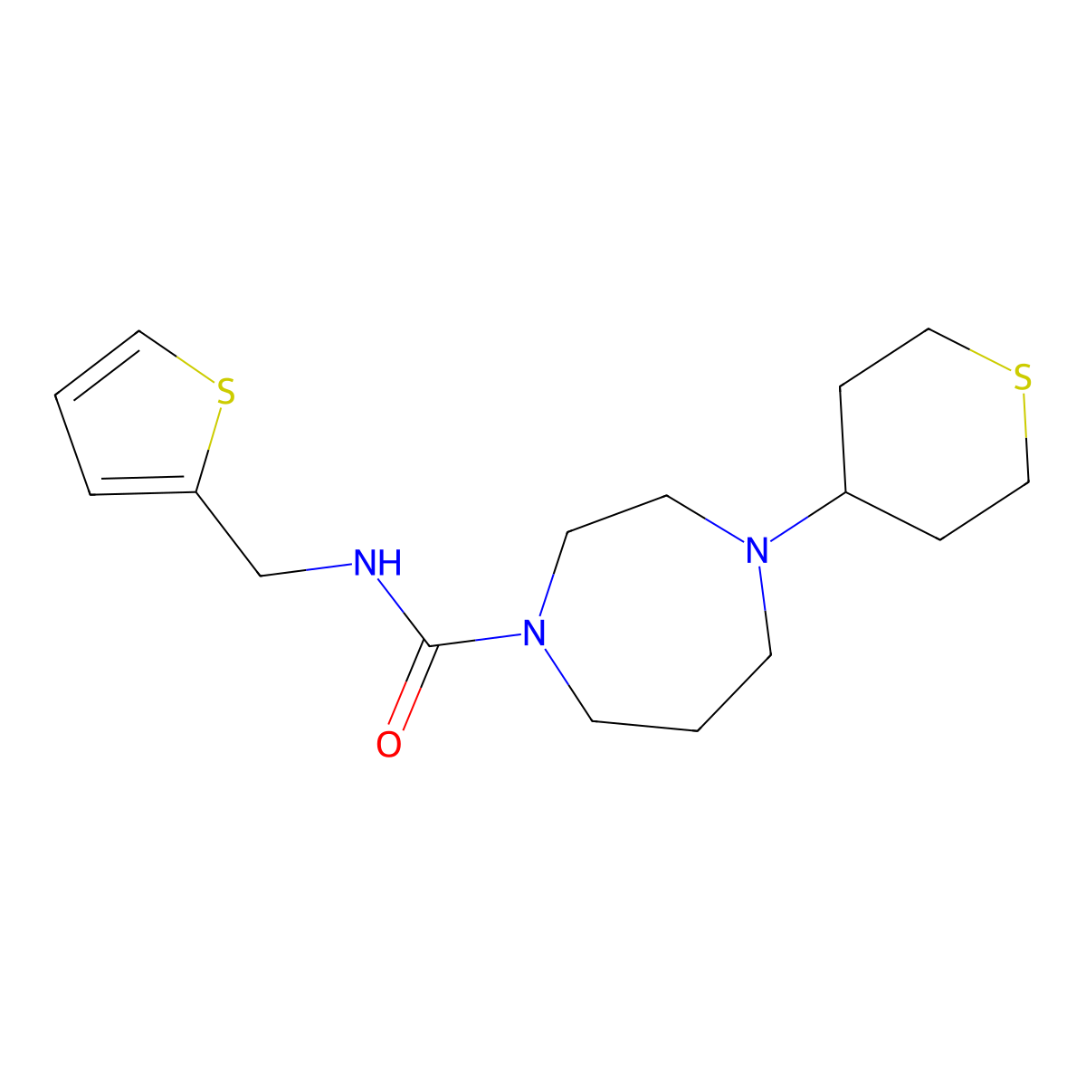 4-(tetrahydro-2H-thiopyran-4-yl)-N-(thiophen-2-ylmethyl)-1,4-diazepane-1-carboxamide molecular structure, CAS 2034293-28-0