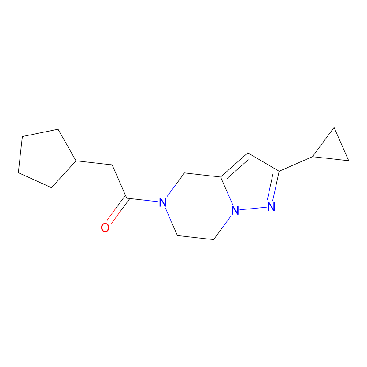 2-cyclopentyl-1-(2-cyclopropyl-6,7-dihydropyrazolo[1,5-a]pyrazin-5(4H)-yl)ethanone molecular structure, CAS 2034293-29-1