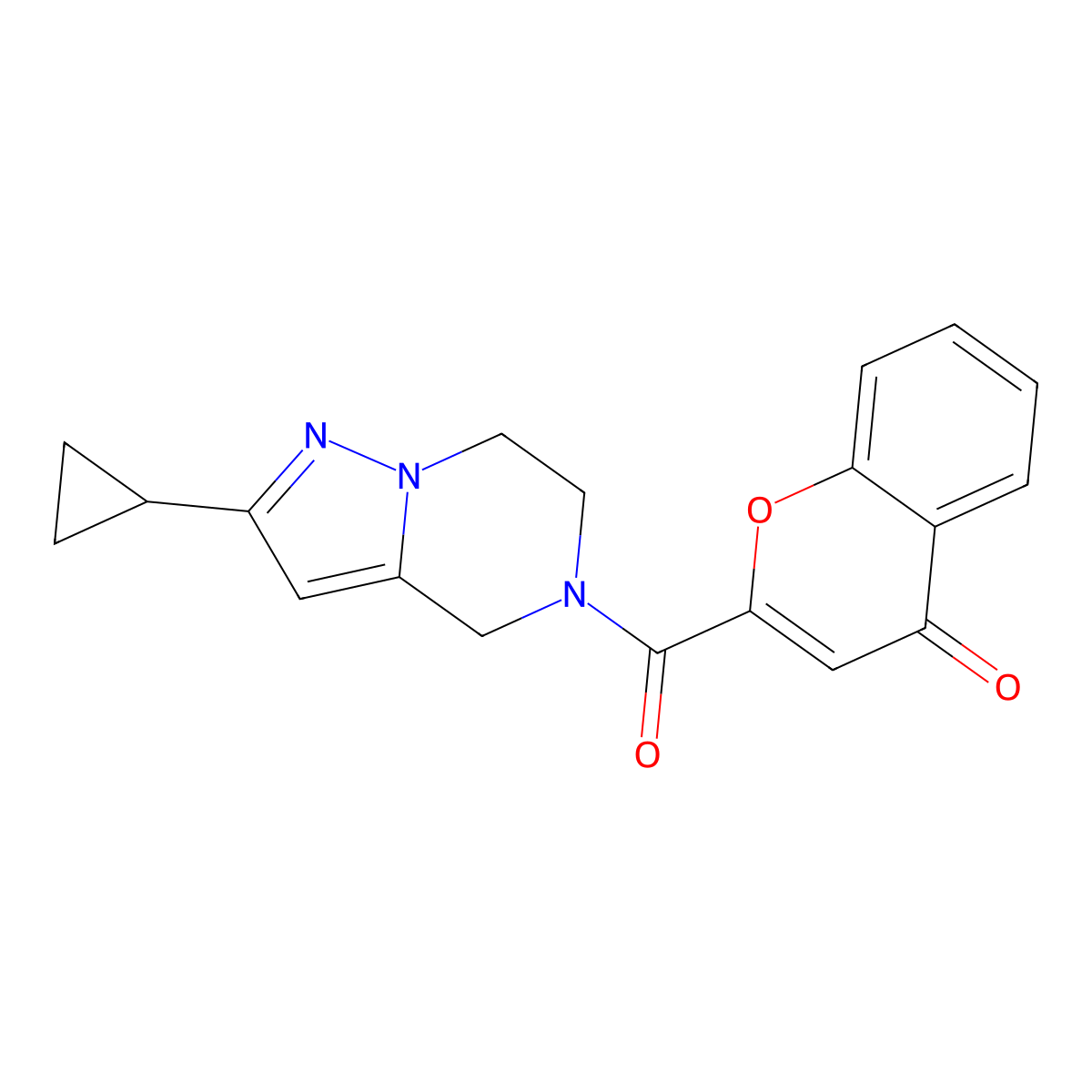 2-(2-cyclopropyl-4,5,6,7-tetrahydropyrazolo[1,5-a]pyrazine-5-carbonyl)-4H-chromen-4-one molecular structure, CAS 2034293-33-7