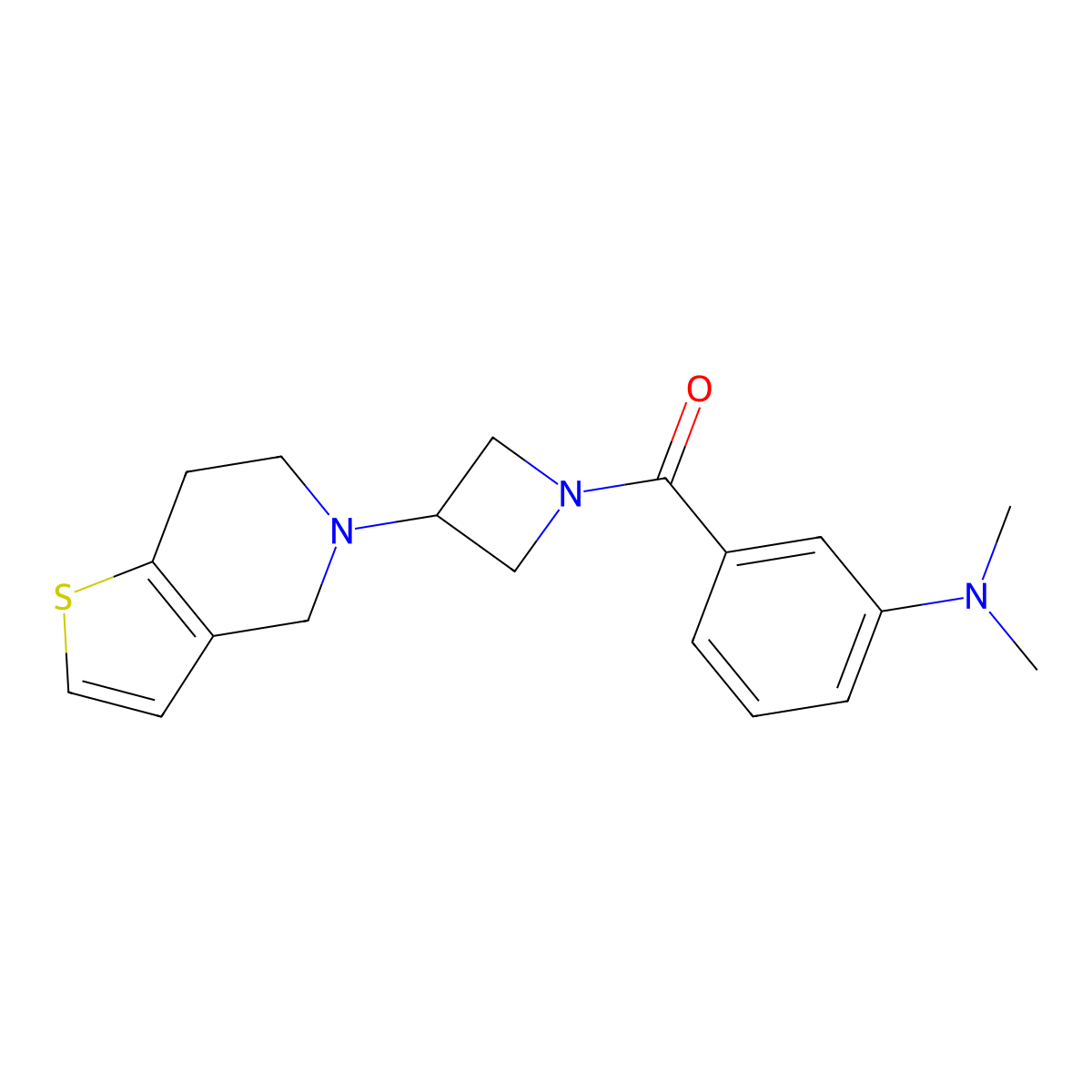 (3-(6,7-dihydrothieno[3,2-c]pyridin-5(4H)-yl)azetidin-1-yl)(3-(dimethylamino)phenyl)methanone molecular structure, CAS 2034293-35-9