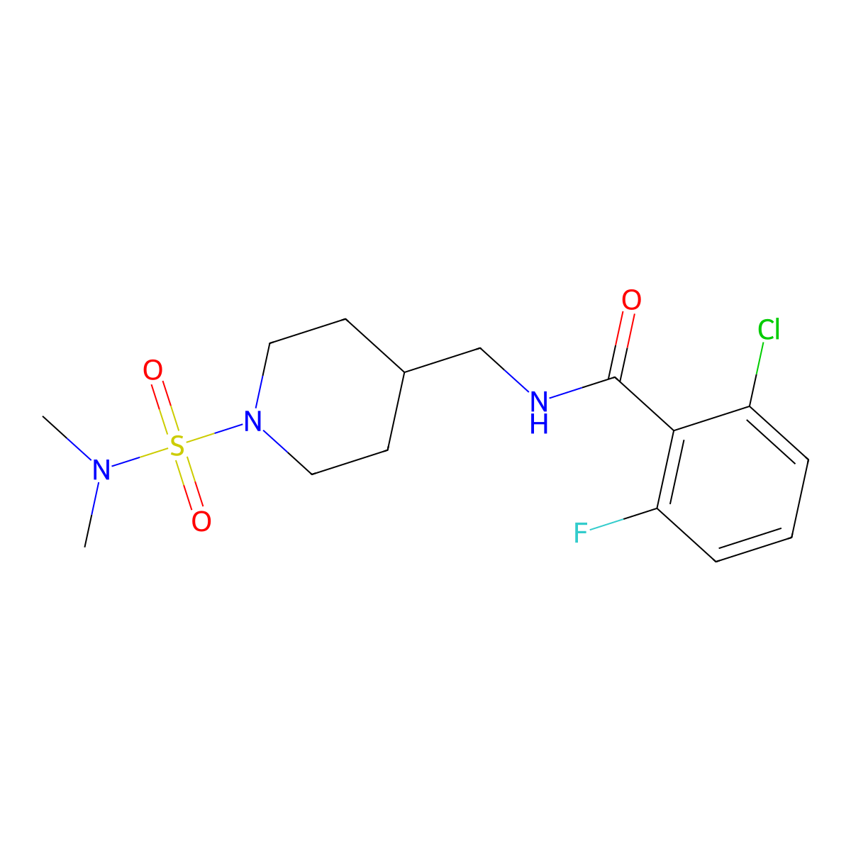 2-chloro-N-((1-(N,N-dimethylsulfamoyl)piperidin-4-yl)methyl)-6-fluorobenzamide molecular structure, CAS 2034293-39-3