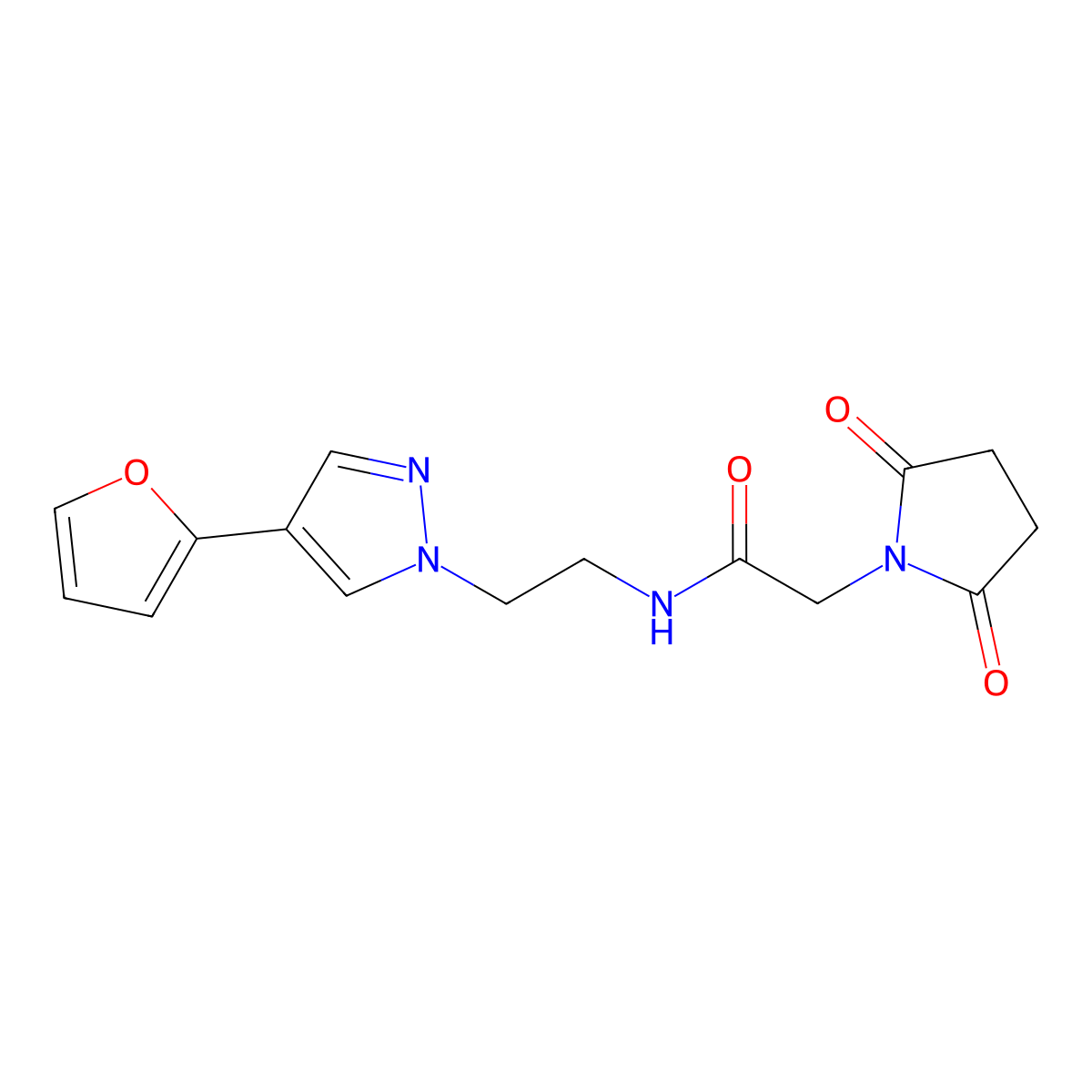 2-(2,5-dioxopyrrolidin-1-yl)-N-{2-[4-(furan-2-yl)-1H-pyrazol-1-yl]ethyl}acetamide molecular structure, CAS 2034293-44-0