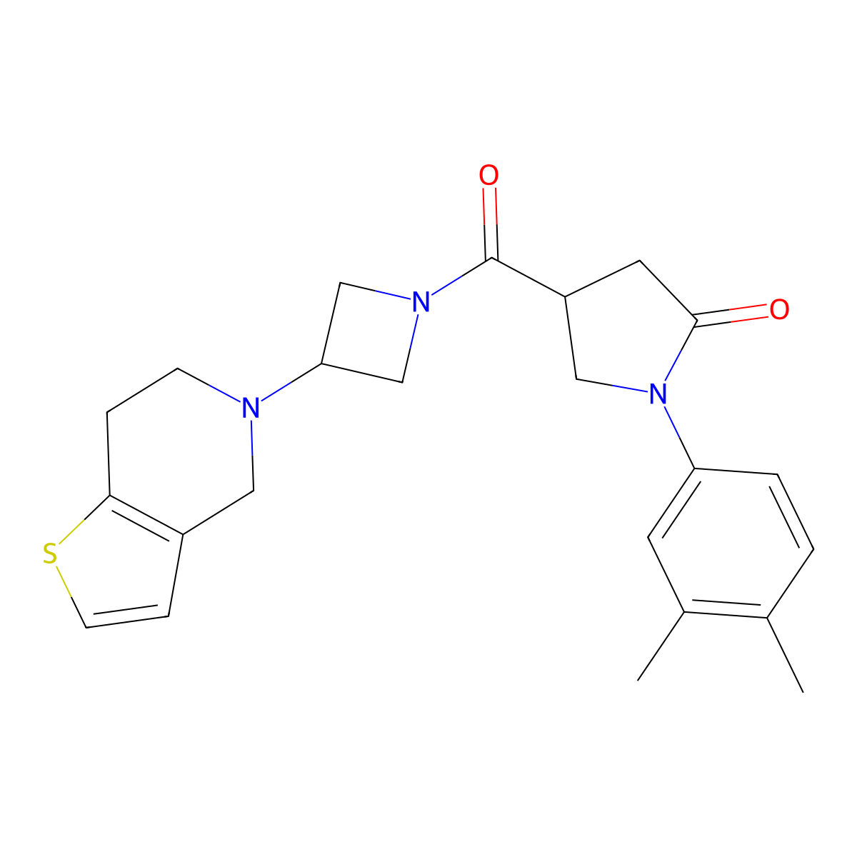 4-(3-(6,7-dihydrothieno[3,2-c]pyridin-5(4H)-yl)azetidine-1-carbonyl)-1-(3,4-dimethylphenyl)pyrrolidin-2-one molecular structure, CAS 2034293-45-1