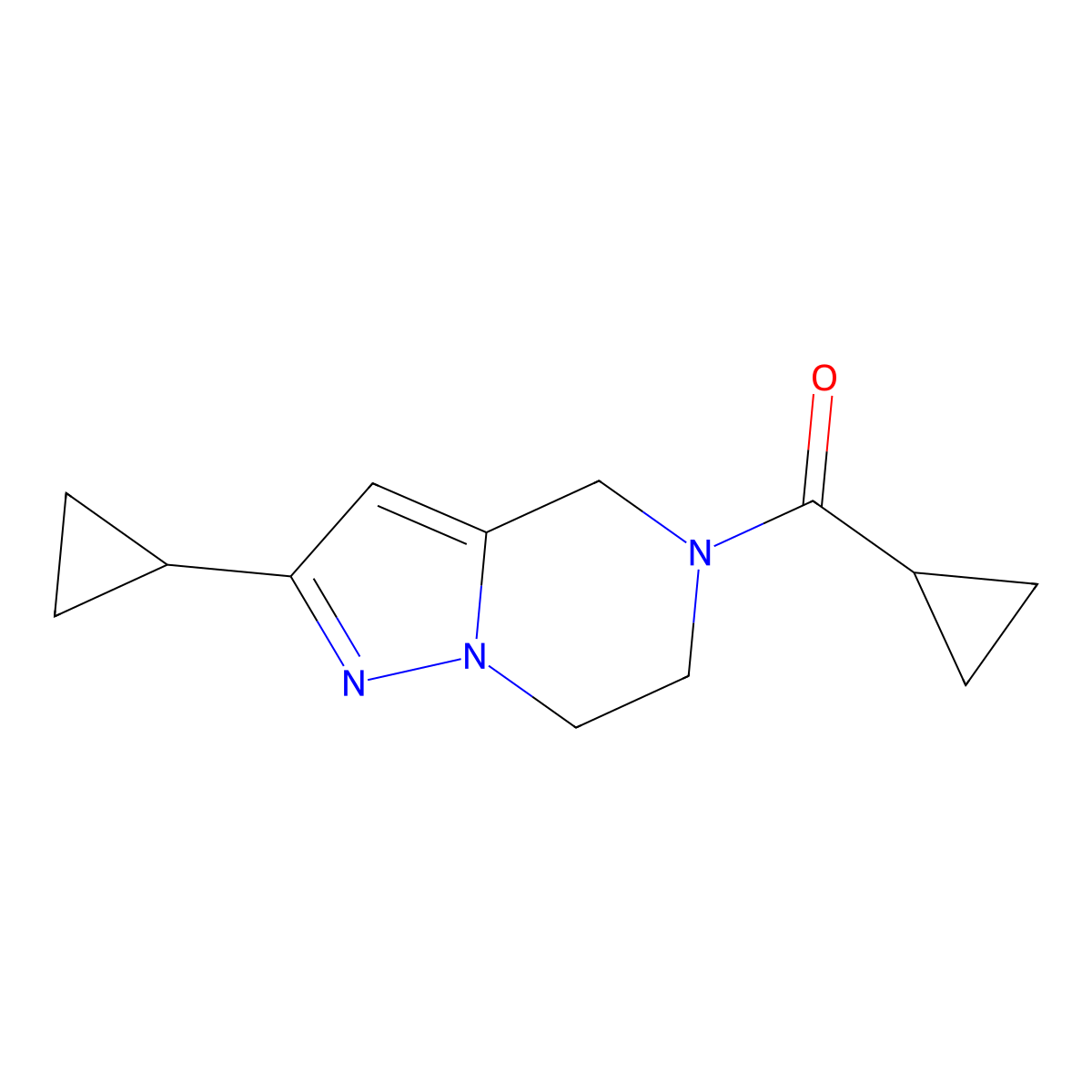 cyclopropyl(2-cyclopropyl-6,7-dihydropyrazolo[1,5-a]pyrazin-5(4H)-yl)methanone molecular structure, CAS 2034293-47-3