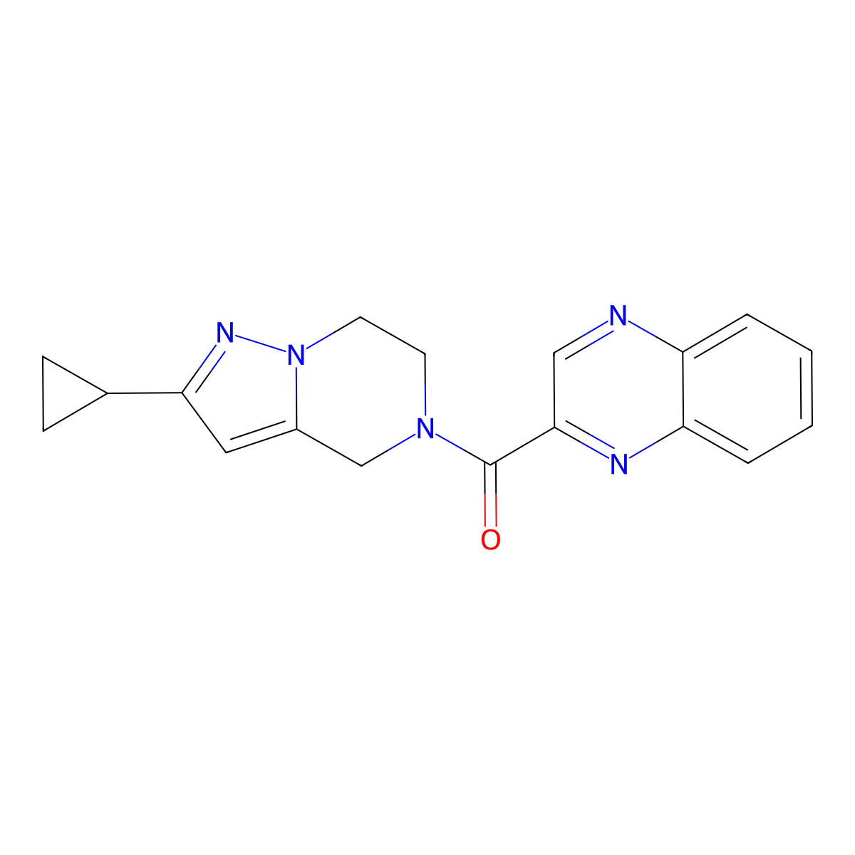 (2-cyclopropyl-6,7-dihydropyrazolo[1,5-a]pyrazin-5(4H)-yl)(quinoxalin-2-yl)methanone molecular structure, CAS 2034293-50-8