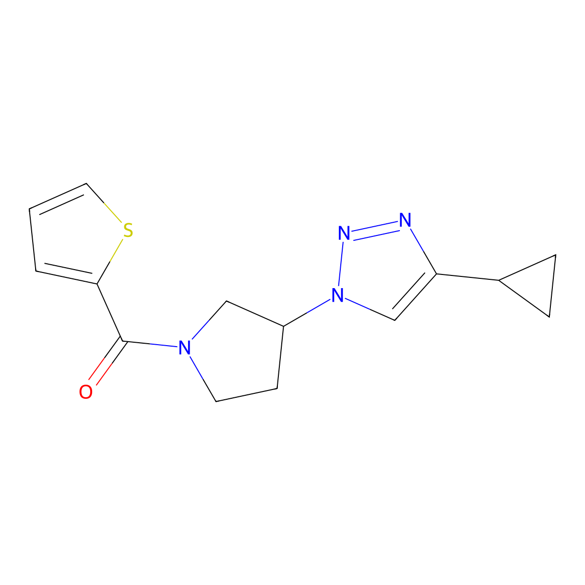 (3-(4-cyclopropyl-1H-1,2,3-triazol-1-yl)pyrrolidin-1-yl)(thiophen-2-yl)methanone molecular structure, CAS 2034293-62-2
