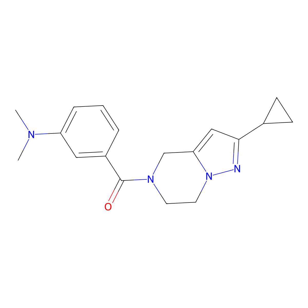 (2-cyclopropyl-6,7-dihydropyrazolo[1,5-a]pyrazin-5(4H)-yl)(3-(dimethylamino)phenyl)methanone molecular structure, CAS 2034293-63-3