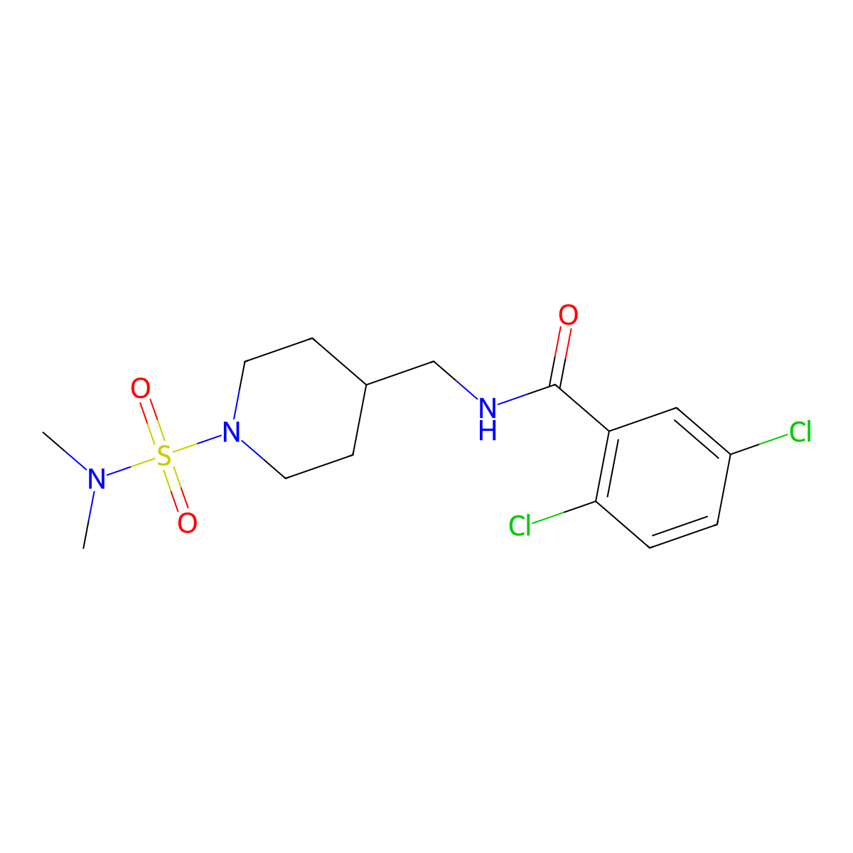 2,5-dichloro-N-((1-(N,N-dimethylsulfamoyl)piperidin-4-yl)methyl)benzamide molecular structure, CAS 2034293-69-9